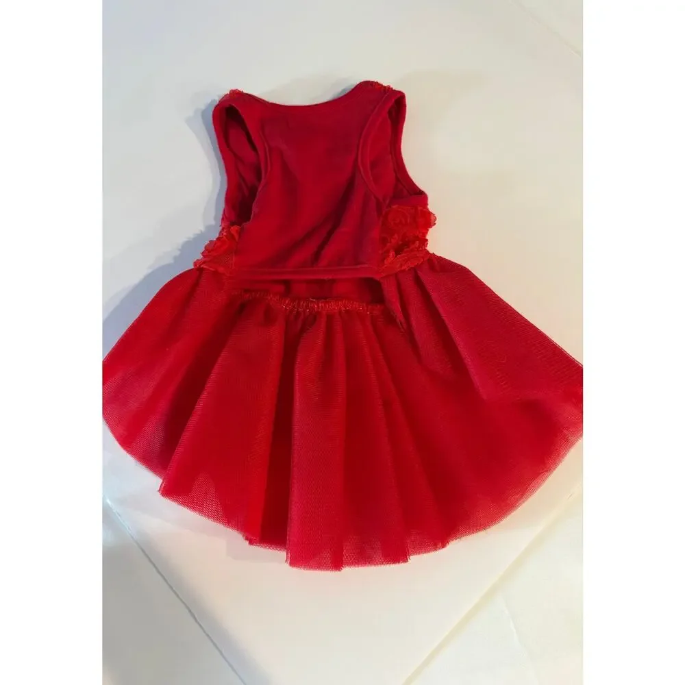 Red Tulle Dog Dress - Rosette Bodice & Satin Bow Size Medium